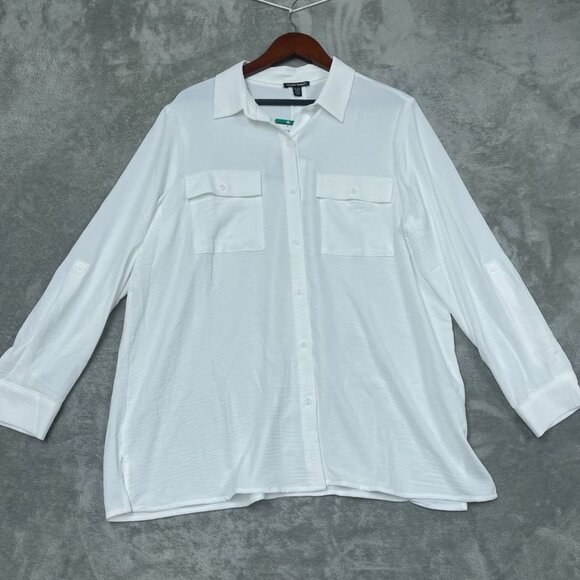 Hilary Radley Womens White Long Sleeve Button-Up Shirt XL d0164 - Picture 1 of 7